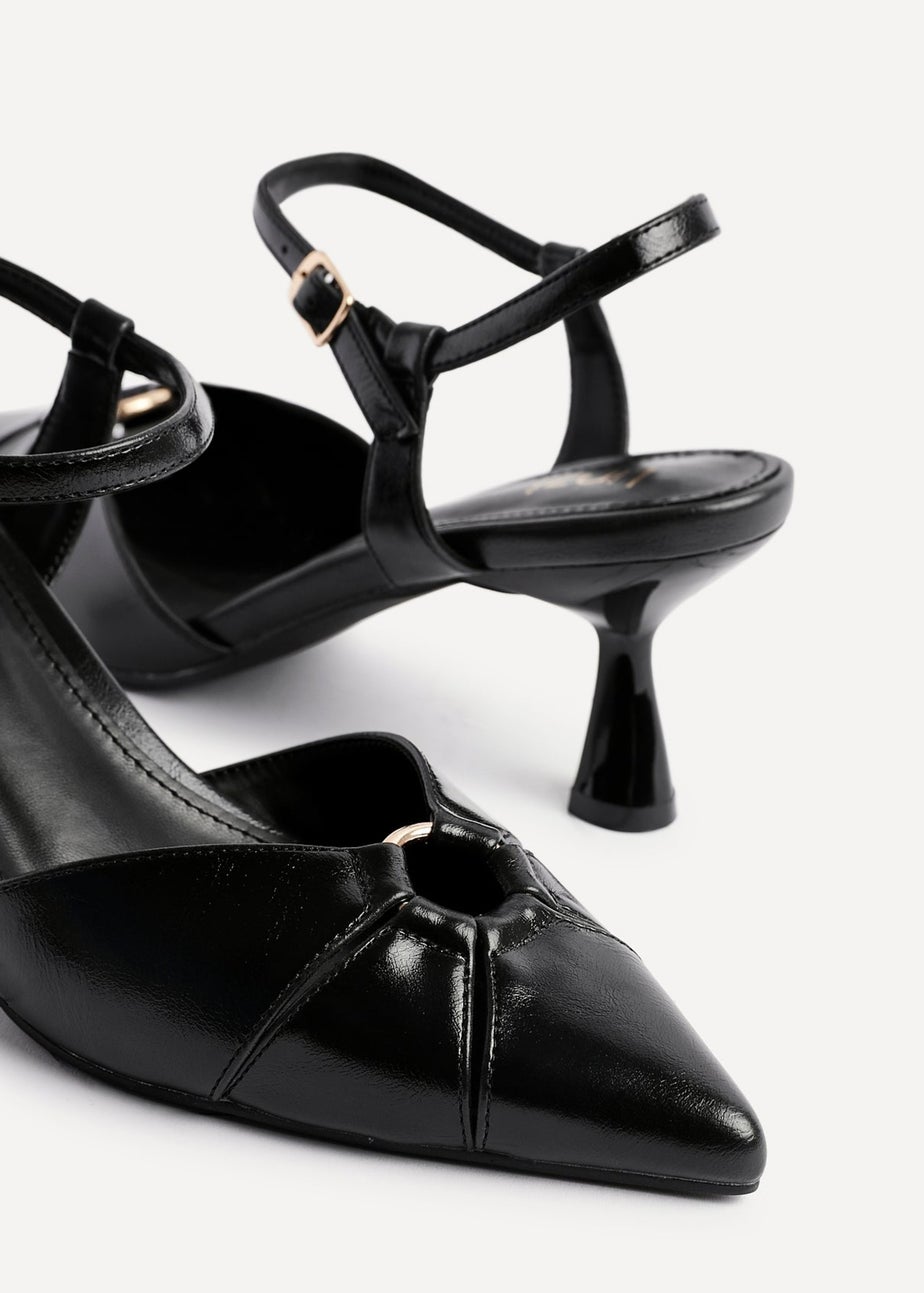Linzi Pivot Black Faux Leather Stiletto Court Heel