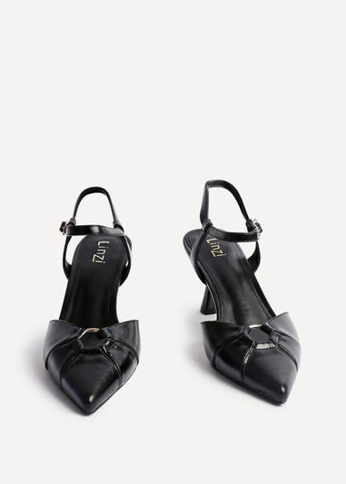 Linzi Pivot Black Faux Leather Stiletto Court Heel