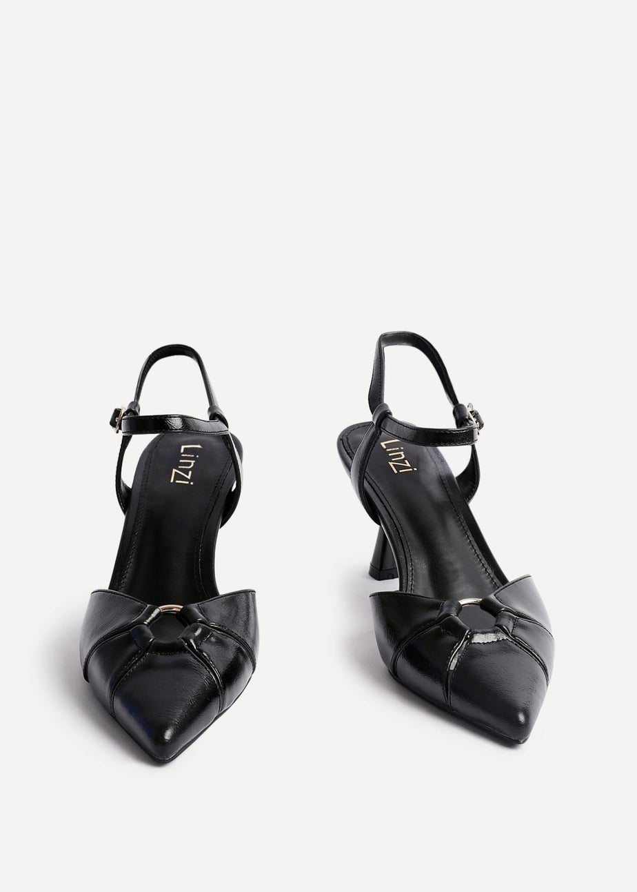 Linzi Pivot Black Faux Leather Stiletto Court Heel