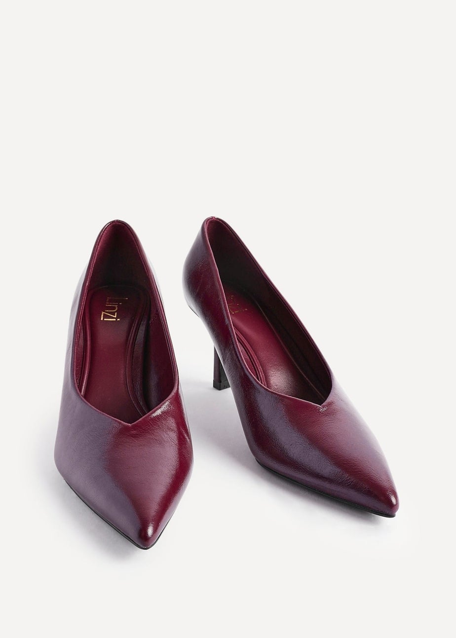 Linzi Bellamy Burgundy Faux Leather V-Cut Vamp Court Heels