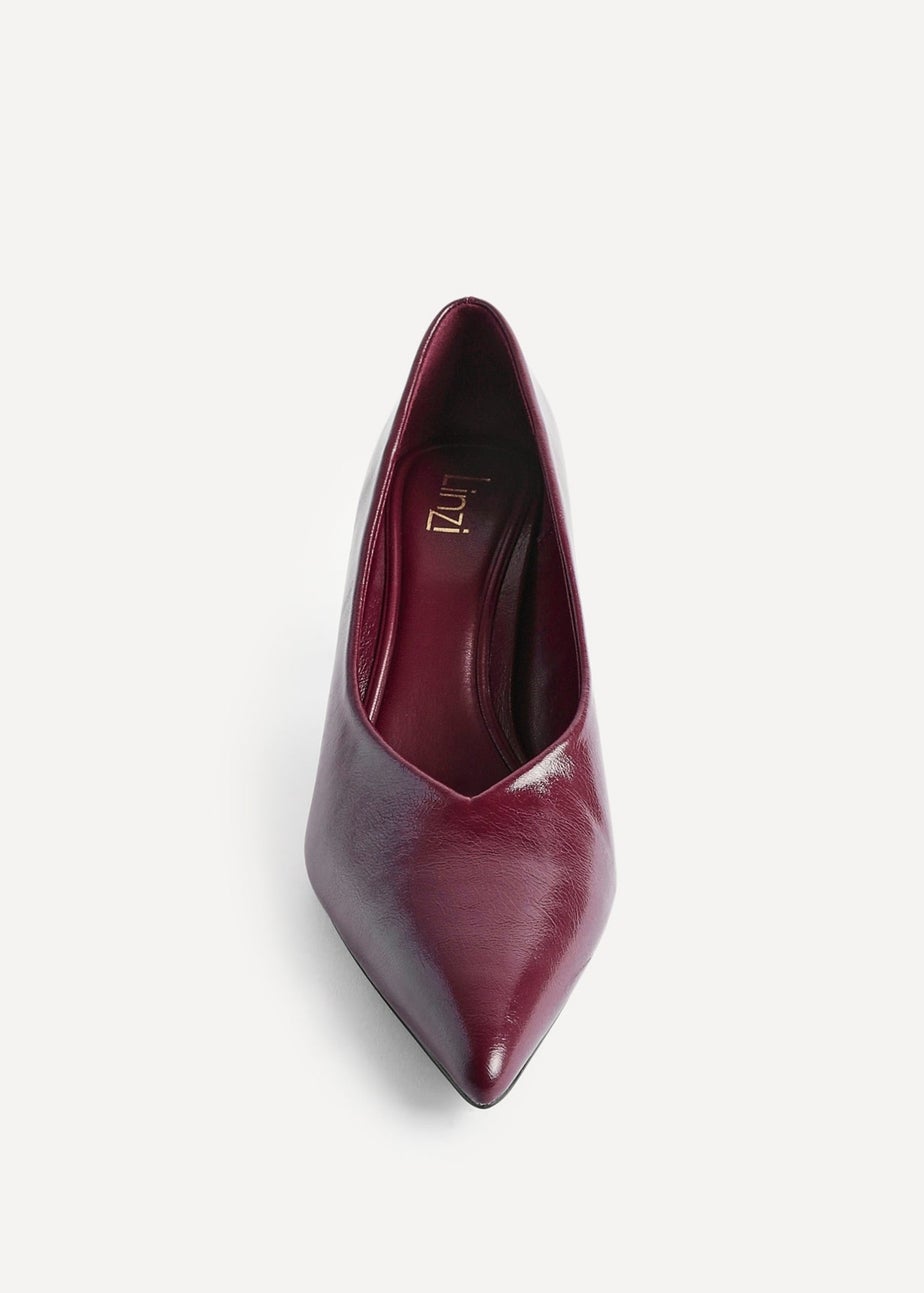 Linzi Bellamy Burgundy Faux Leather V-Cut Vamp Court Heels