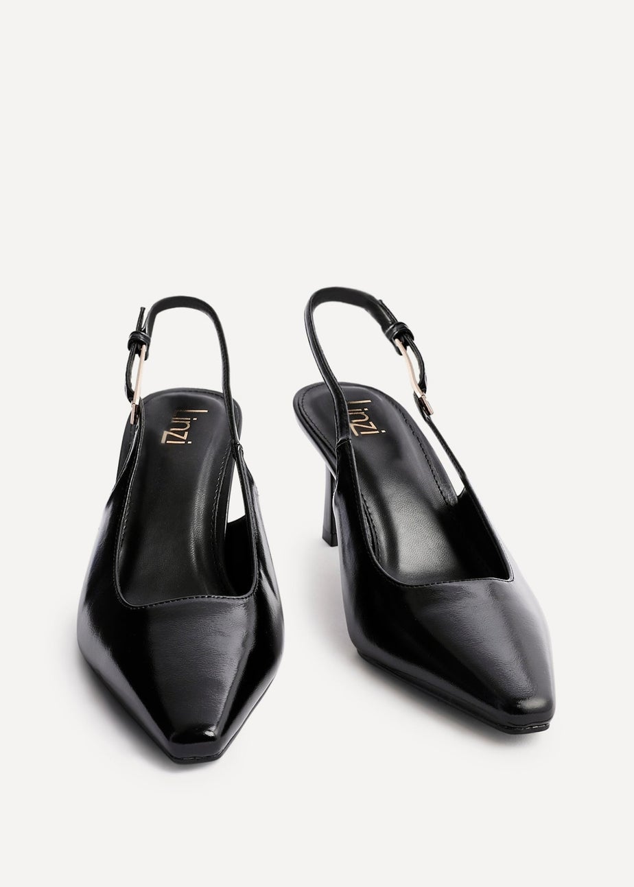 Linzi Avani Black Patent Faux Leather Sling Back Court Heel