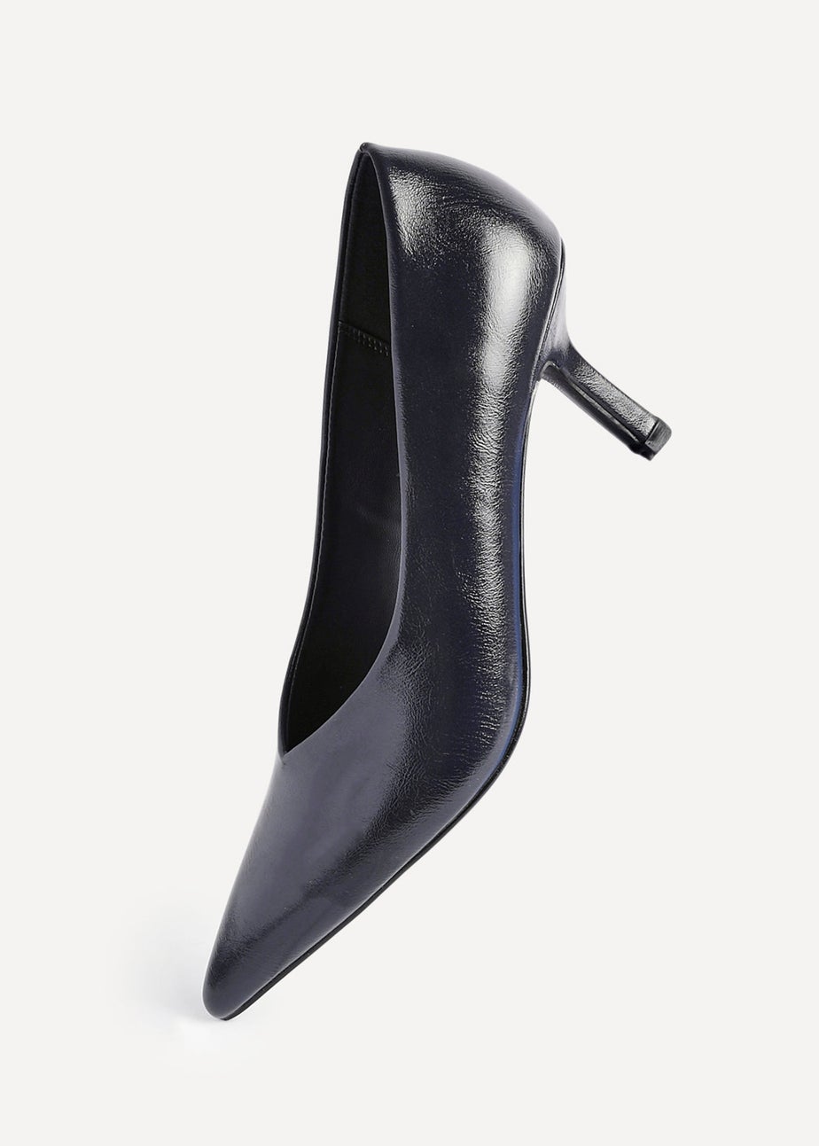 Linzi Bellamy Navy Faux Leather V-Cut Vamp Court Heels