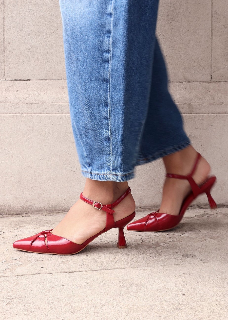 Linzi Pivot Red Faux Leather Stiletto Court Heel