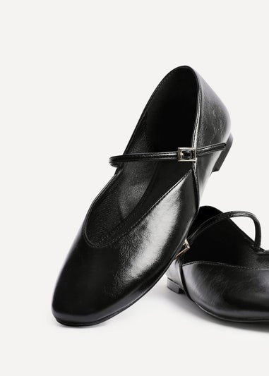 Linzi Hush Black Faux Leather Mary Jane Style Flats