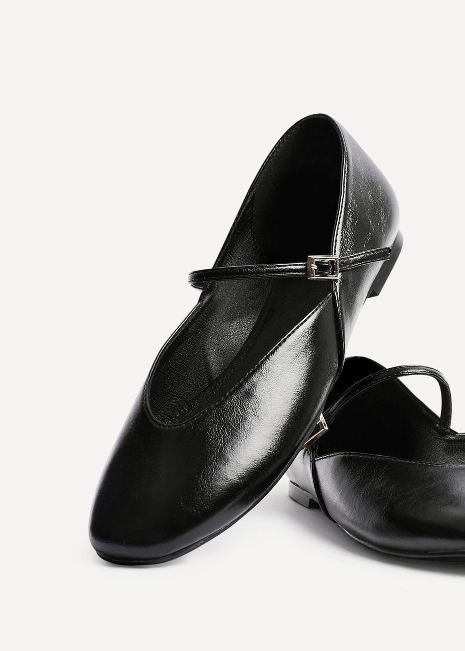 Linzi Hush Black Faux Leather Mary Jane Style Flats