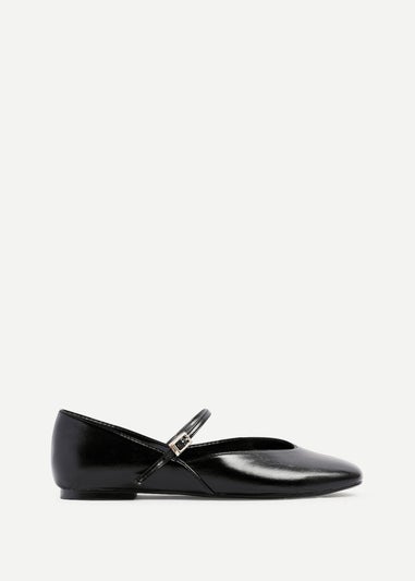 Linzi Hush Black Faux Leather Mary Jane Style Flats
