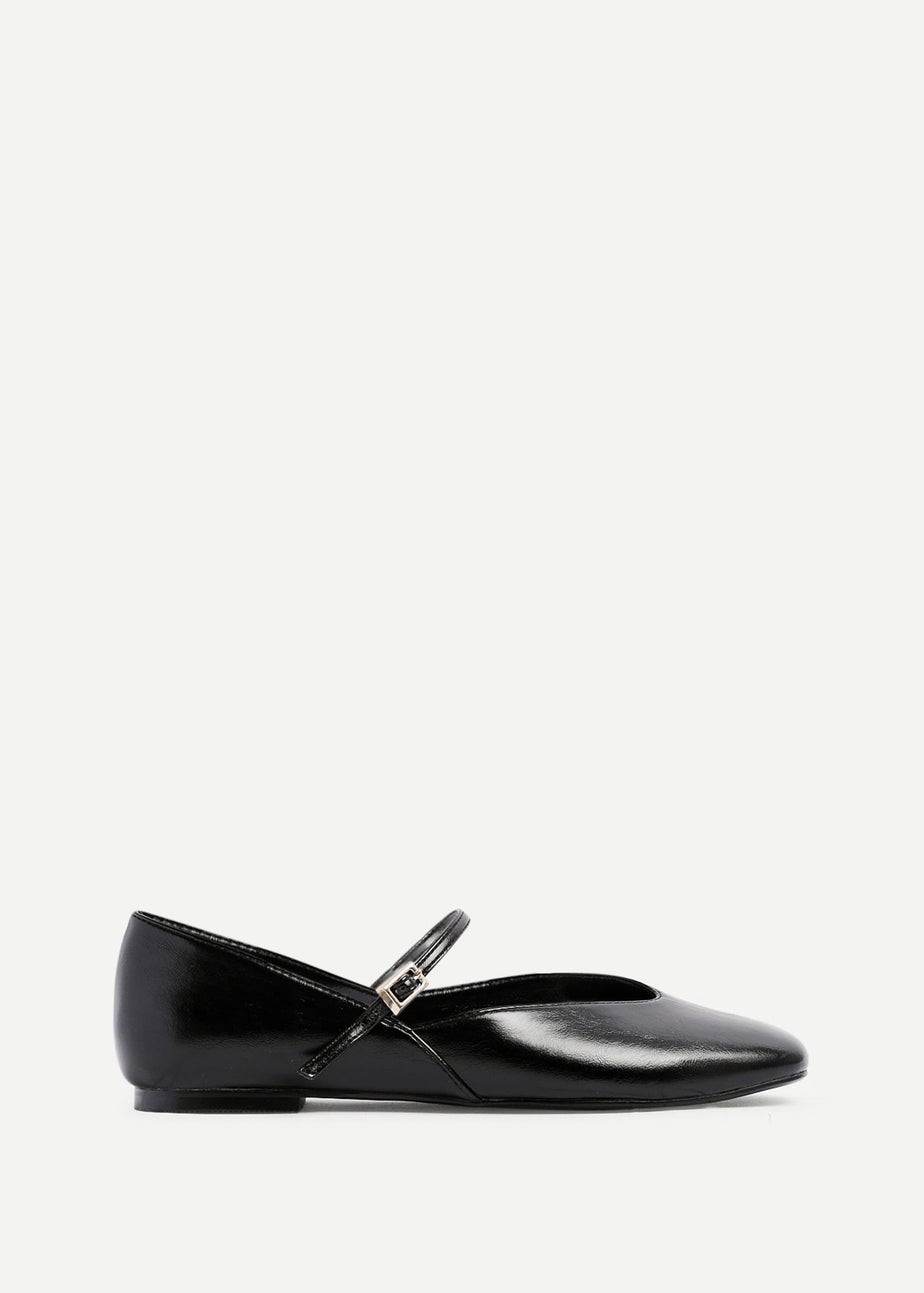 Linzi Hush Black Faux Leather Mary Jane Style Flats