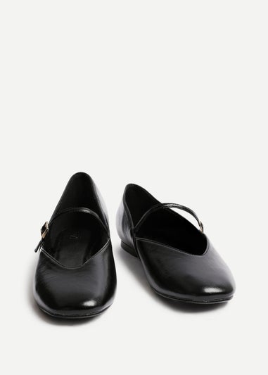 Linzi Hush Black Faux Leather Mary Jane Style Flats
