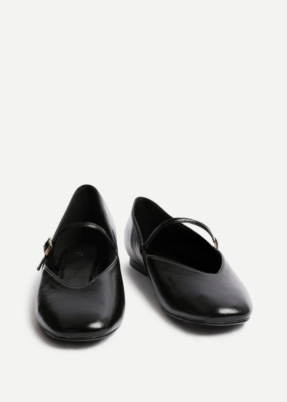 Linzi Hush Black Faux Leather Mary Jane Style Flats