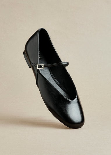 Linzi Hush Black Faux Leather Mary Jane Style Flats