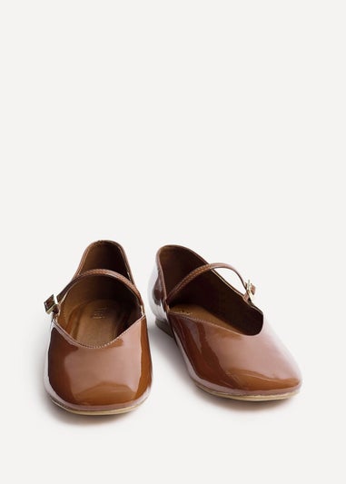 Linzi Hush Caramel Faux Leather Mary Jane Style Flats