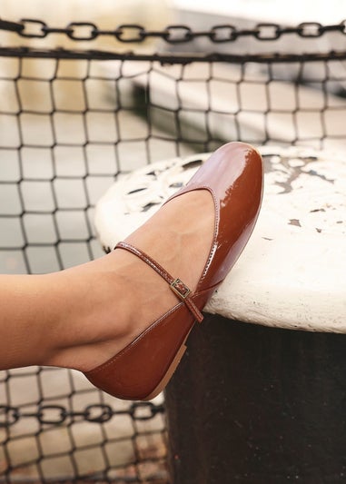 Linzi Hush Caramel Faux Leather Mary Jane Style Flats