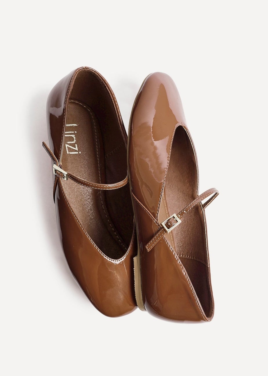 Linzi Hush Caramel Faux Leather Mary Jane Style Flats
