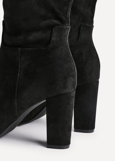 Linzi Claim Black Faux Suede Knee High Block Heeled Boot