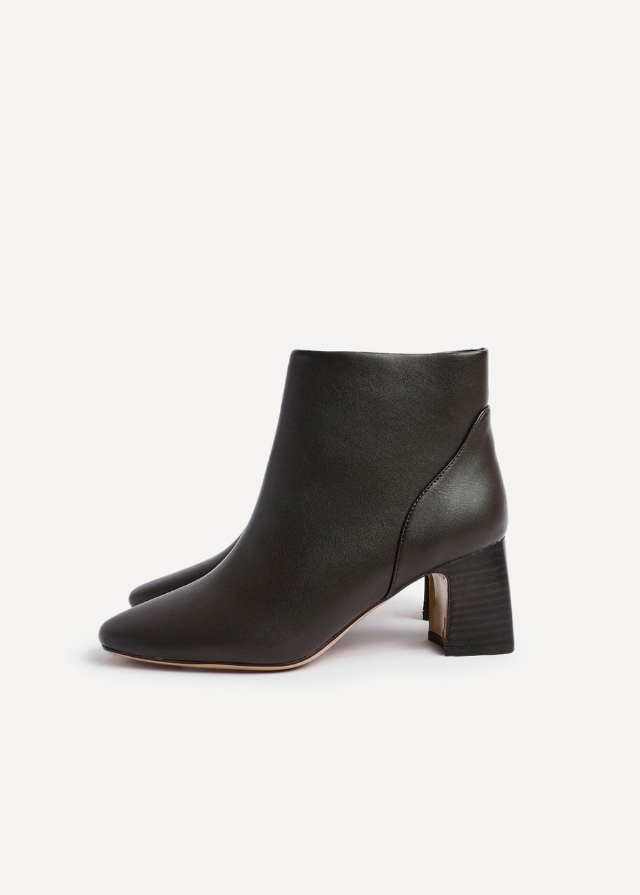 Linzi Cove Brown Faux Leather Soft Square Toe Block Heel Ankle Boot