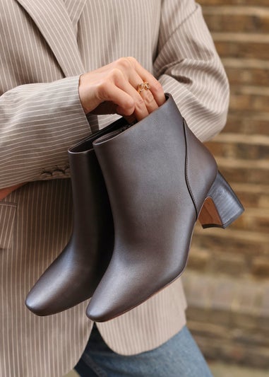 Linzi Cove Brown Faux Leather Soft Square Toe Block Heel Ankle Boot