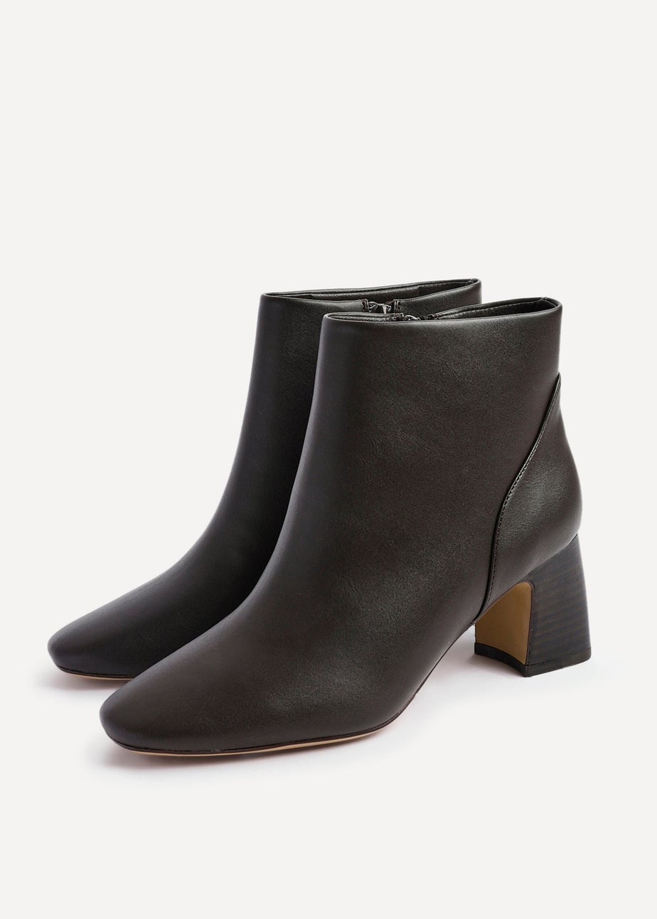 Linzi Cove Brown Faux Leather Soft Square Toe Block Heel Ankle Boot