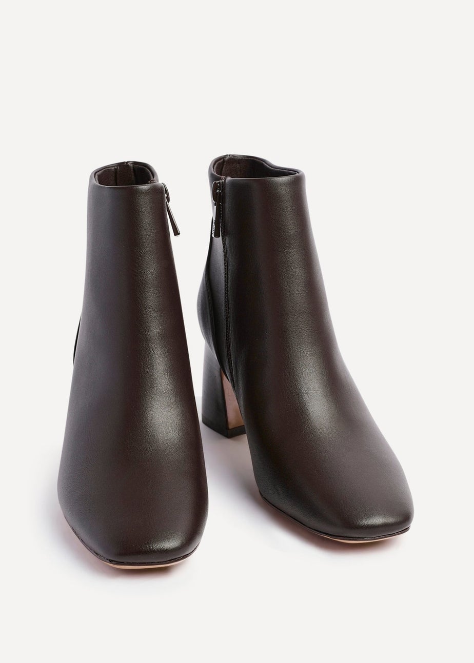 Linzi Cove Brown Faux Leather Soft Square Toe Block Heel Ankle Boot