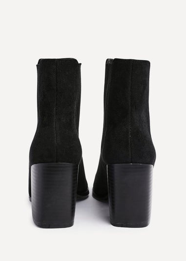 Linzi Thrive Black Suede Pointed Toe Stacked Blook Heeled Boot