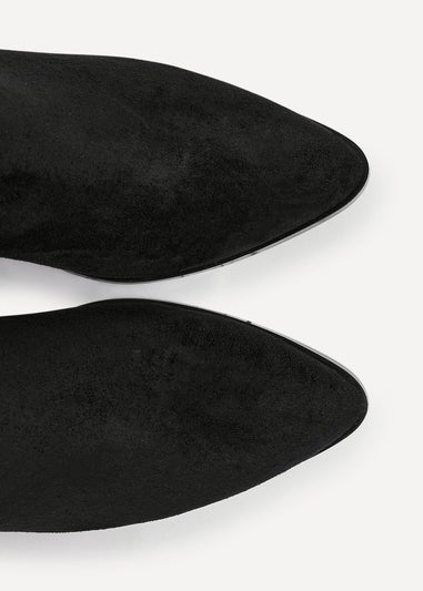 Linzi Thrive Black Suede Pointed Toe Stacked Blook Heeled Boot