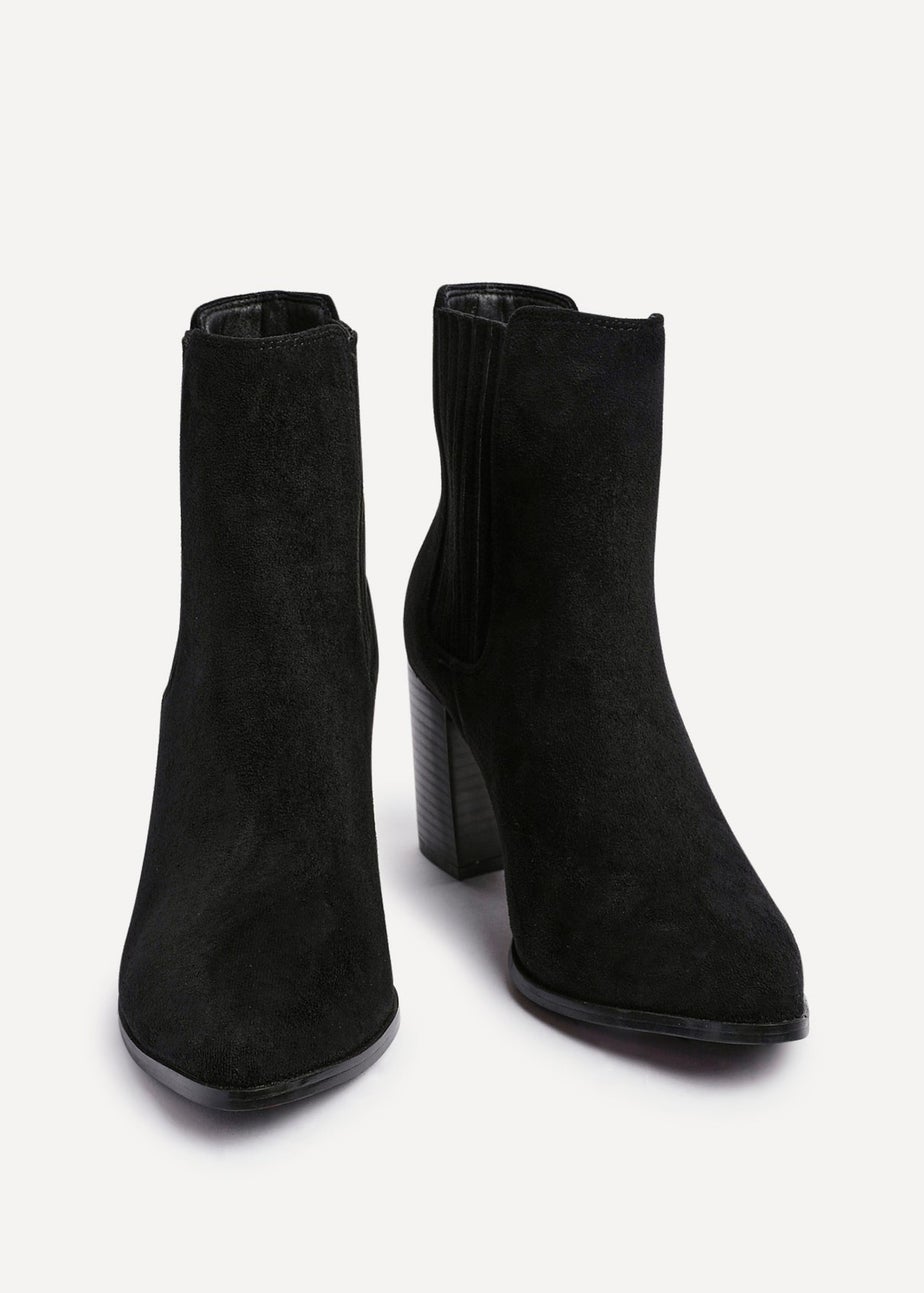 Linzi Thrive Black Suede Pointed Toe Stacked Blook Heeled Boot
