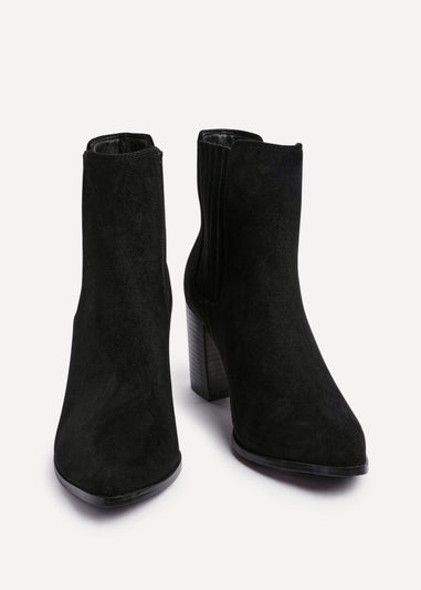 Linzi Thrive Black Suede Pointed Toe Stacked Blook Heeled Boot