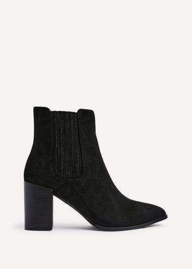 Linzi Thrive Black Suede Pointed Toe Stacked Blook Heeled Boot