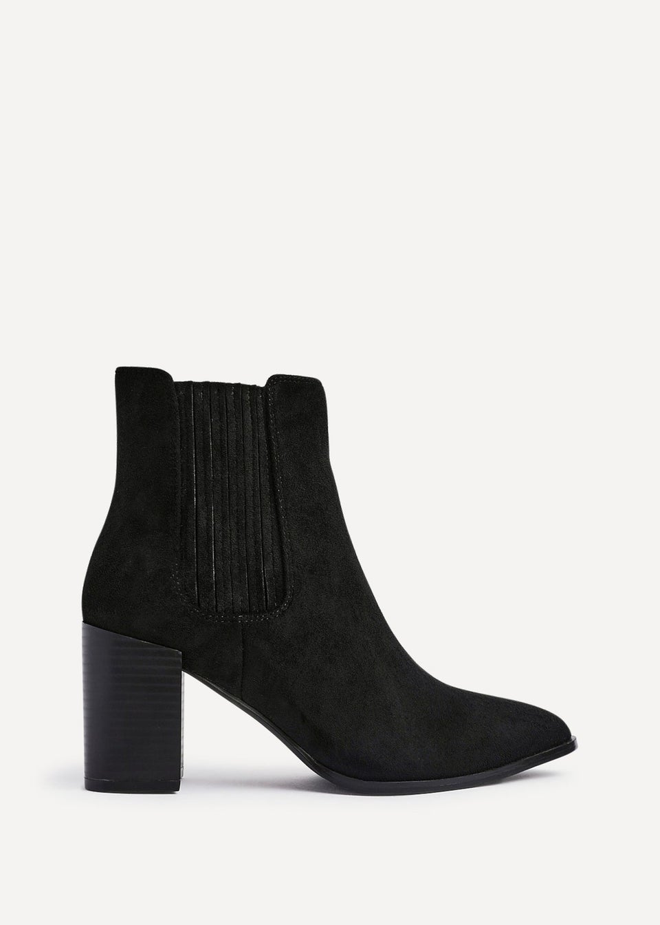 Linzi Thrive Black Suede Pointed Toe Stacked Blook Heeled Boot