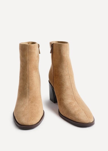 Linzi Orlando Beige Faux Suede Block Heeled Ankle Boot