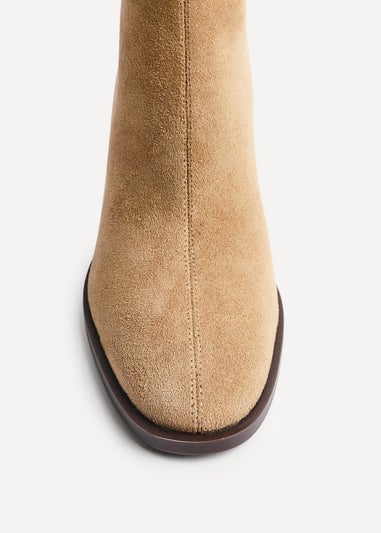 Linzi Orlando Beige Faux Suede Block Heeled Ankle Boot