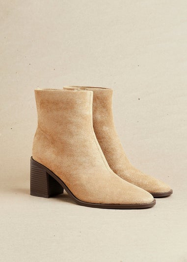 Linzi Orlando Beige Faux Suede Block Heeled Ankle Boot