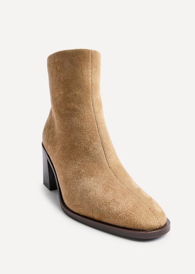 Linzi Orlando Beige Faux Suede Block Heeled Ankle Boot