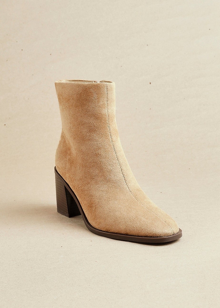 Linzi Orlando Beige Faux Suede Block Heeled Ankle Boot