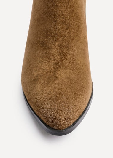 Linzi Thrive Tan Suede Pointed Toe Stacked Blook Heeled Boot