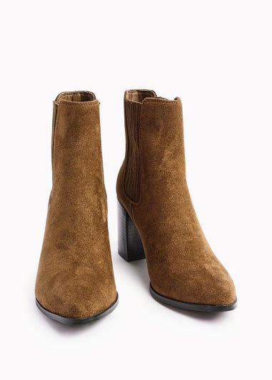 Linzi Thrive Tan Suede Pointed Toe Stacked Blook Heeled Boot