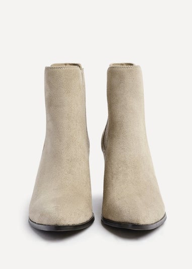 Linzi Thrive Taupe Suede Pointed Toe Stacked Blook Heeled Boot