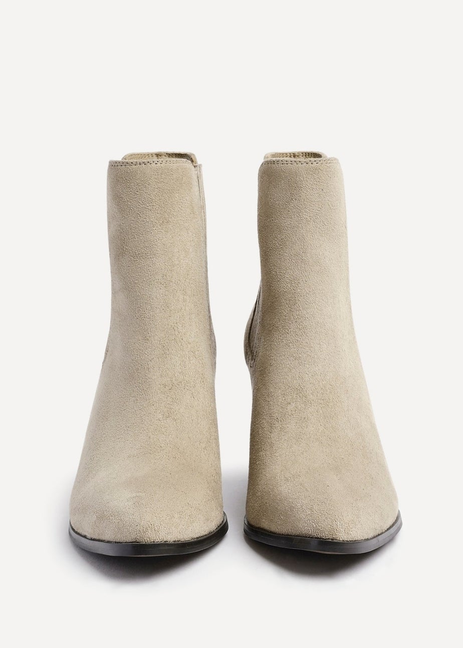 Linzi Thrive Taupe Suede Pointed Toe Stacked Blook Heeled Boot