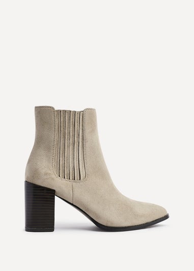 Linzi Thrive Taupe Suede Pointed Toe Stacked Blook Heeled Boot