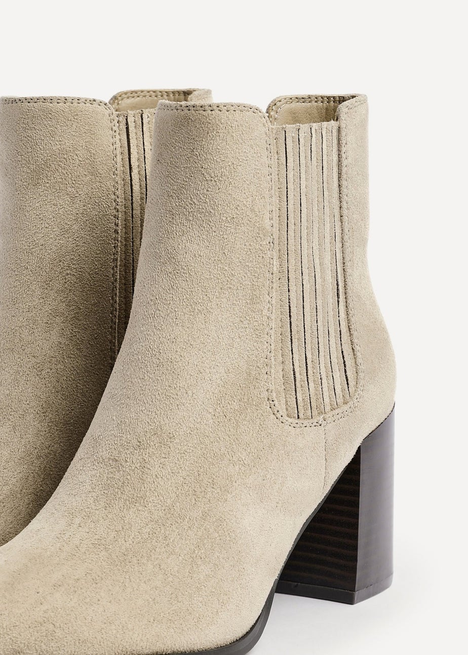 Linzi Thrive Taupe Suede Pointed Toe Stacked Blook Heeled Boot