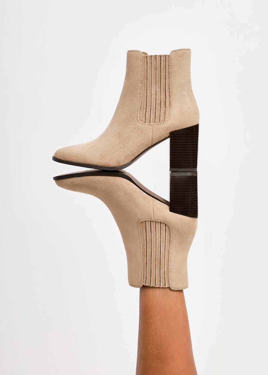 Linzi Thrive Taupe Suede Pointed Toe Stacked Blook Heeled Boot