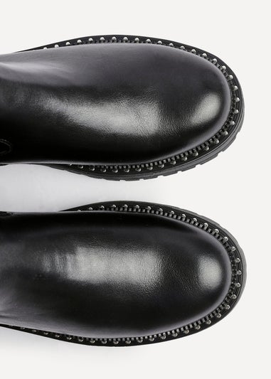 Linzi Swift Black Faux Leather & Croc Knee High Boot