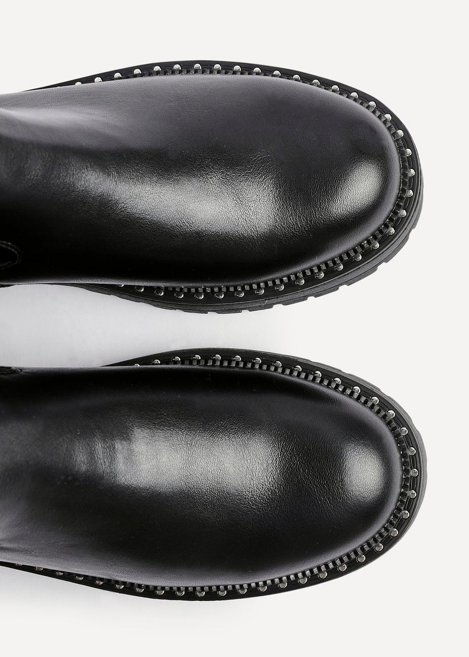 Linzi Swift Black Faux Leather & Croc Knee High Boot