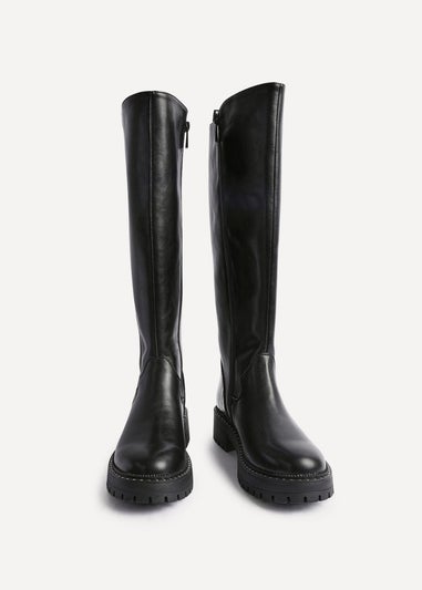 Linzi Swift Black Faux Leather & Croc Knee High Boot
