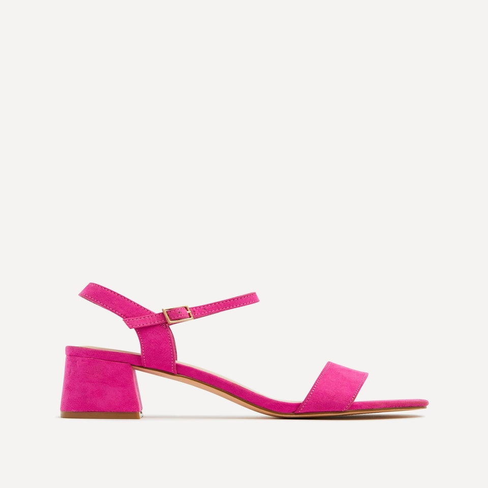 Linzi Darcie Fuchsia Faux Suede Low Chunky Block Heeled Sandal