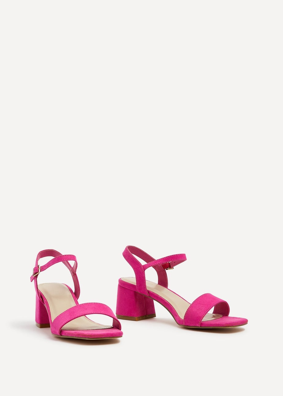Linzi Darcie Fuchsia Faux Suede Low Chunky Block Heeled Sandal