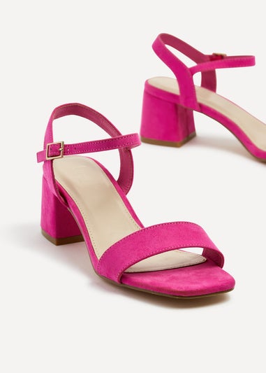 Linzi Darcie Fuchsia Faux Suede Low Chunky Block Heeled Sandal