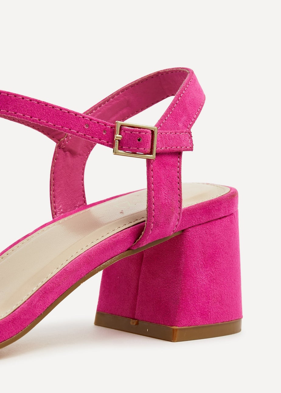 Linzi Darcie Fuchsia Faux Suede Low Chunky Block Heeled Sandal