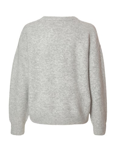 Quiz Grey Pearl Bow Jumper