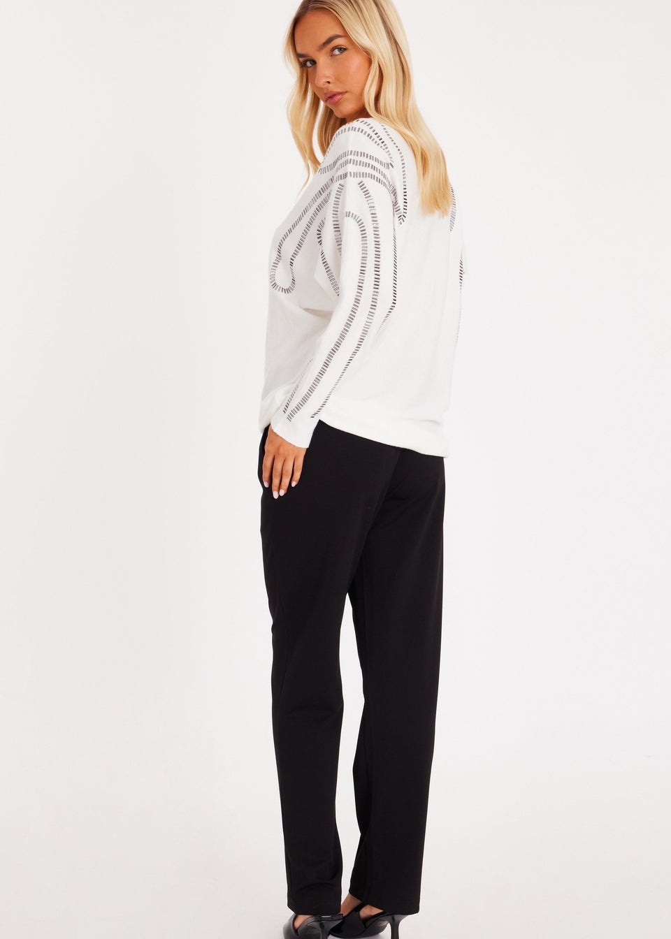 Quiz Cream Stud Sleeve Batwing Jumper